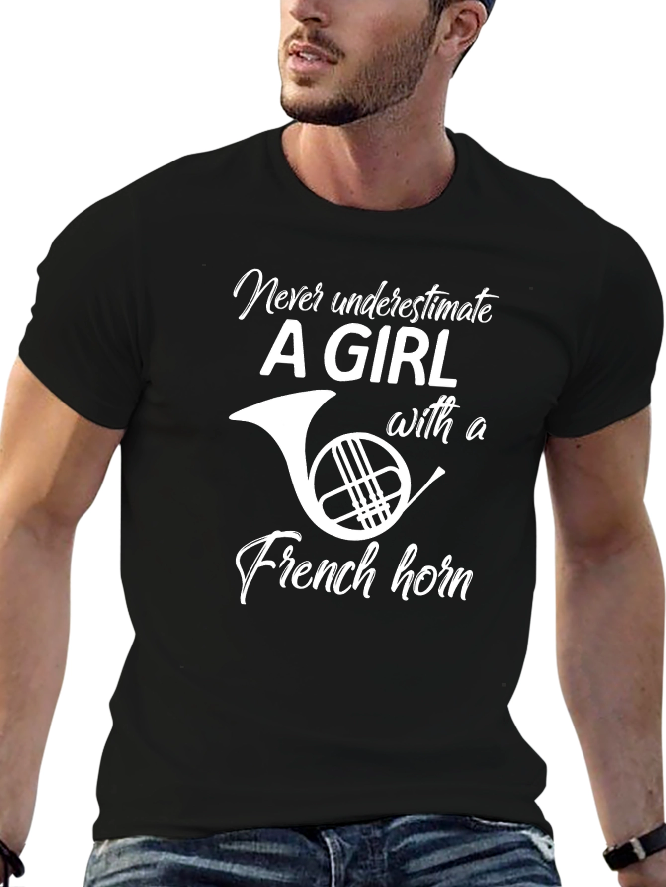 French Horn Girl T-Shirt - Musician Tee