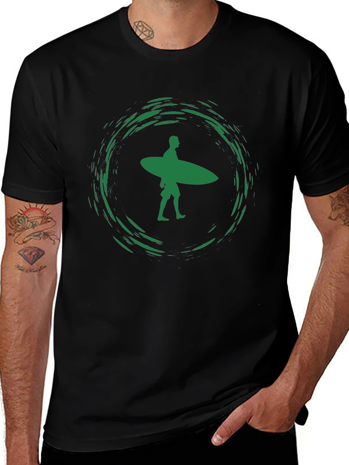 Surfer Graphic Tee - Black Cotton T-Shirt