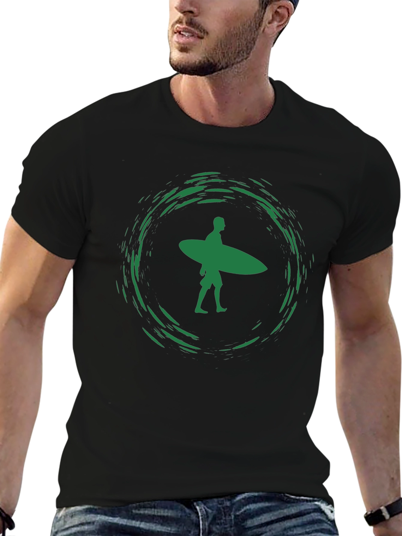 Surfer Graphic Tee - Black Cotton T-Shirt