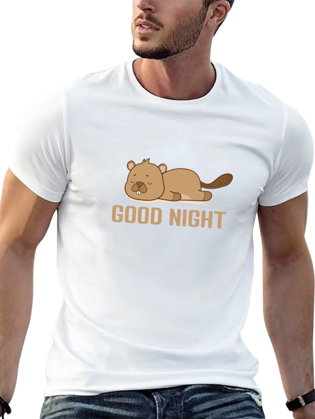 Good Night Beaver T-Shirt - Soft Black Cotton Blend