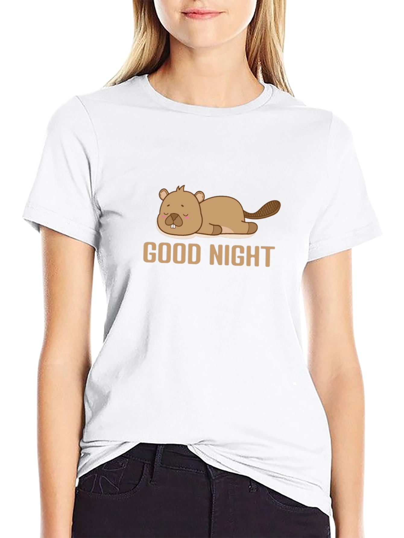 Good Night Beaver T-Shirt - Soft Black Cotton Blend