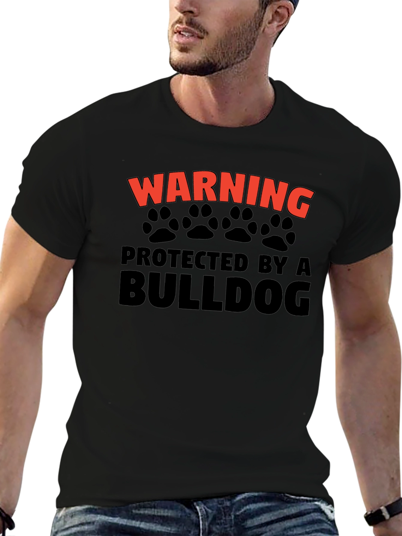 Warning Protected by a Bulldog Graphic T-Shirt