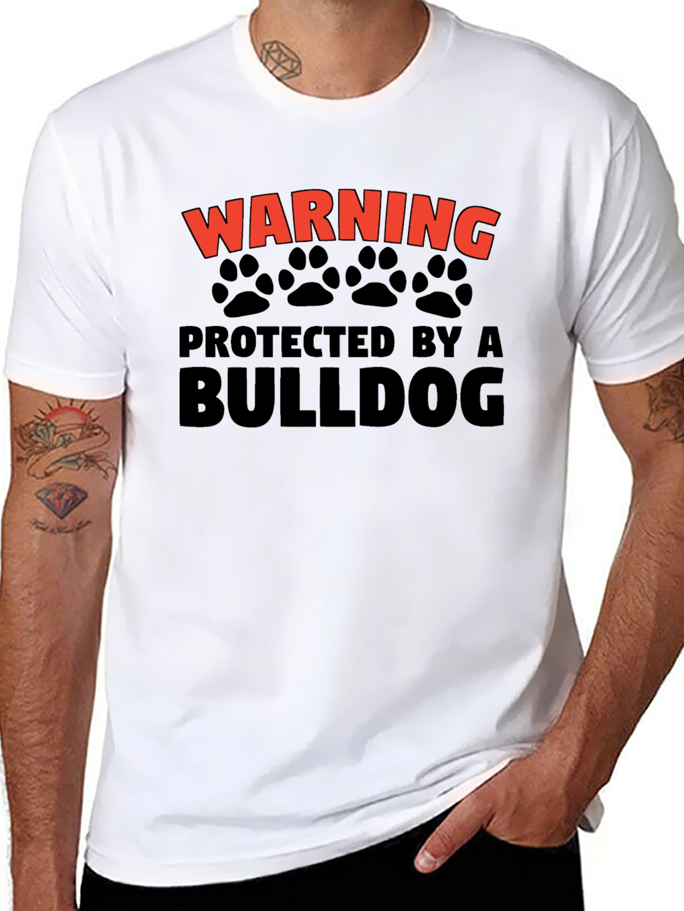 Warning Protected by a Bulldog Graphic T-Shirt