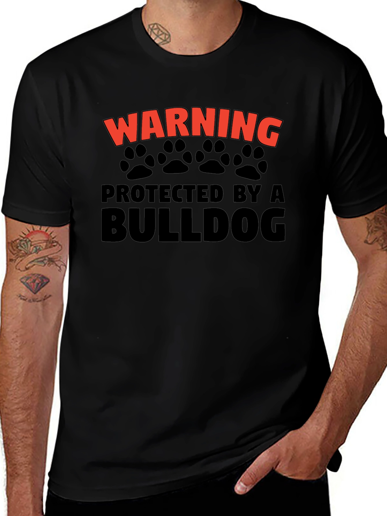 Warning Protected by a Bulldog Graphic T-Shirt