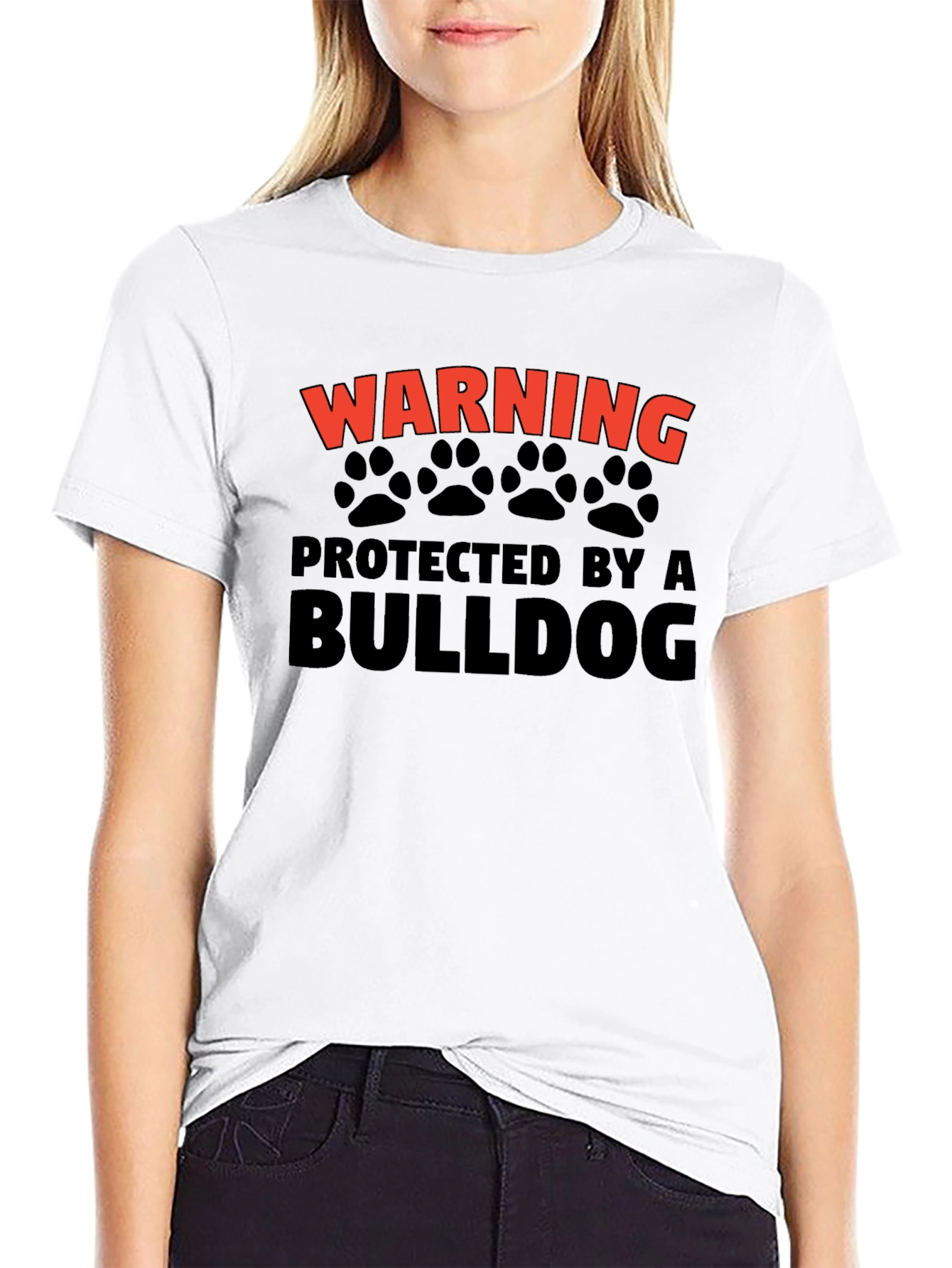 Warning Protected by a Bulldog Graphic T-Shirt