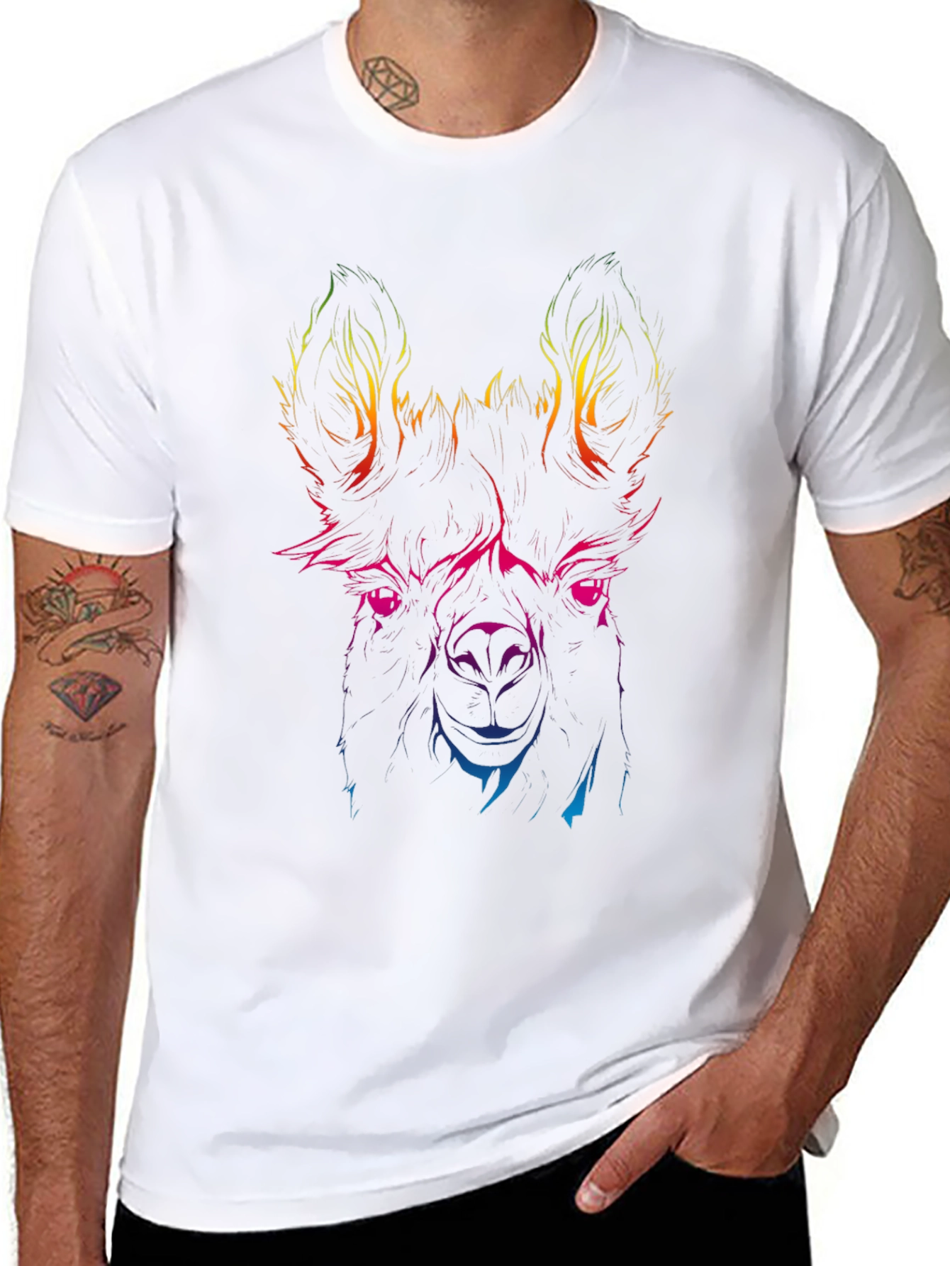 Rainbow Llama Graphic Tee - Mens Black T-Shirt