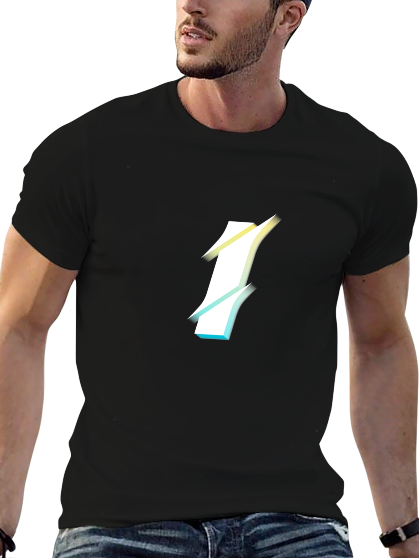 Stylish Black T-Shirt with Gradient Number One Graphic
