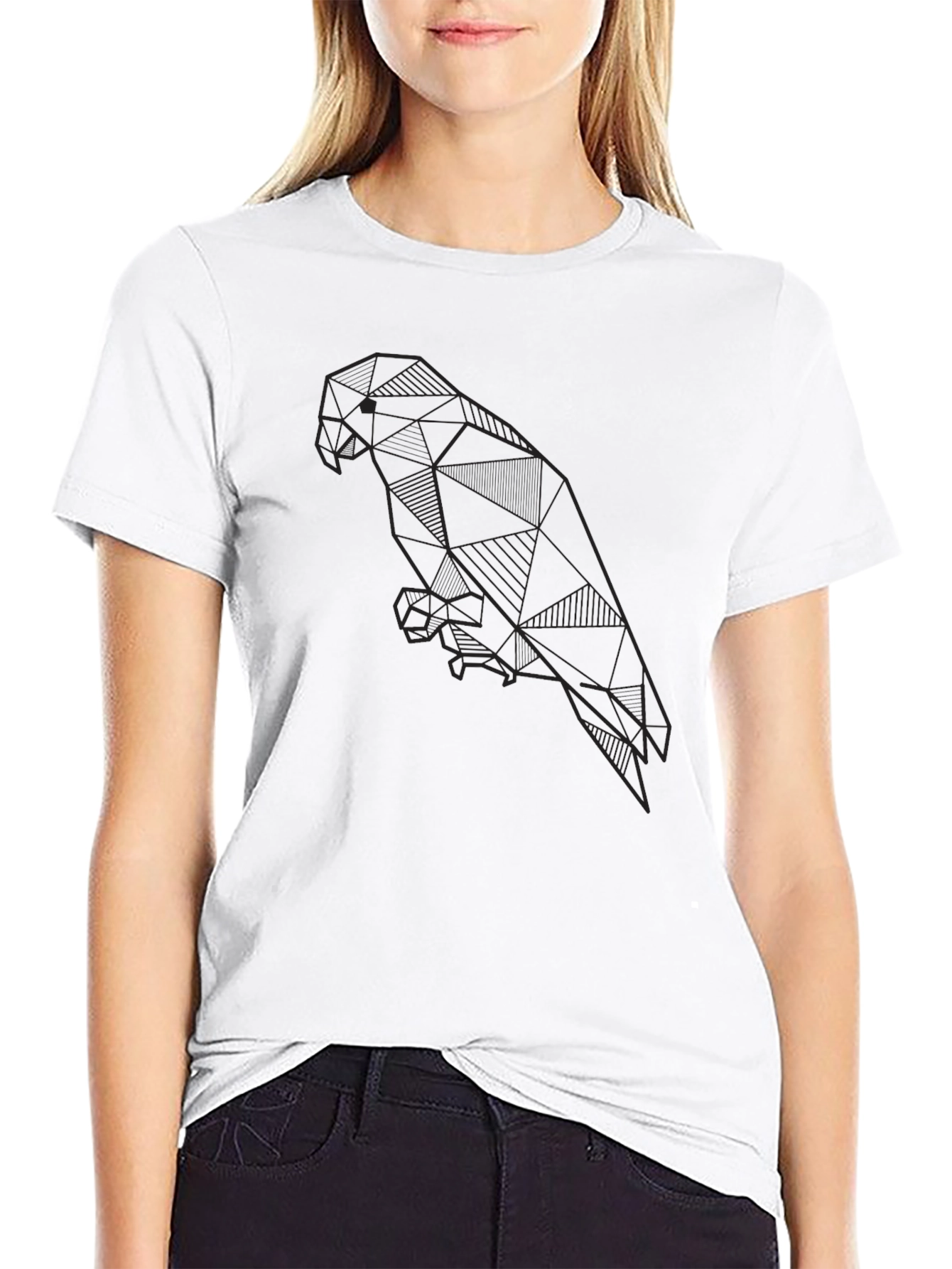 Geometric Parrot Graphic Print Black T-Shirt