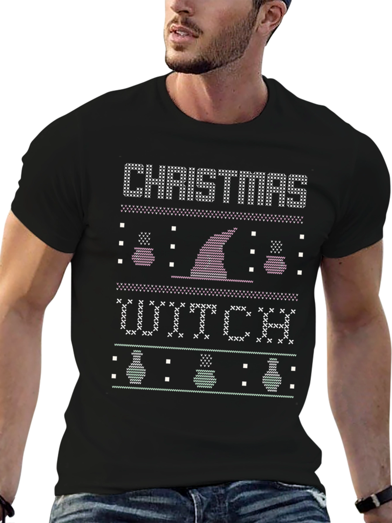 Christmas Witch Ugly Sweater Style Graphic Tee