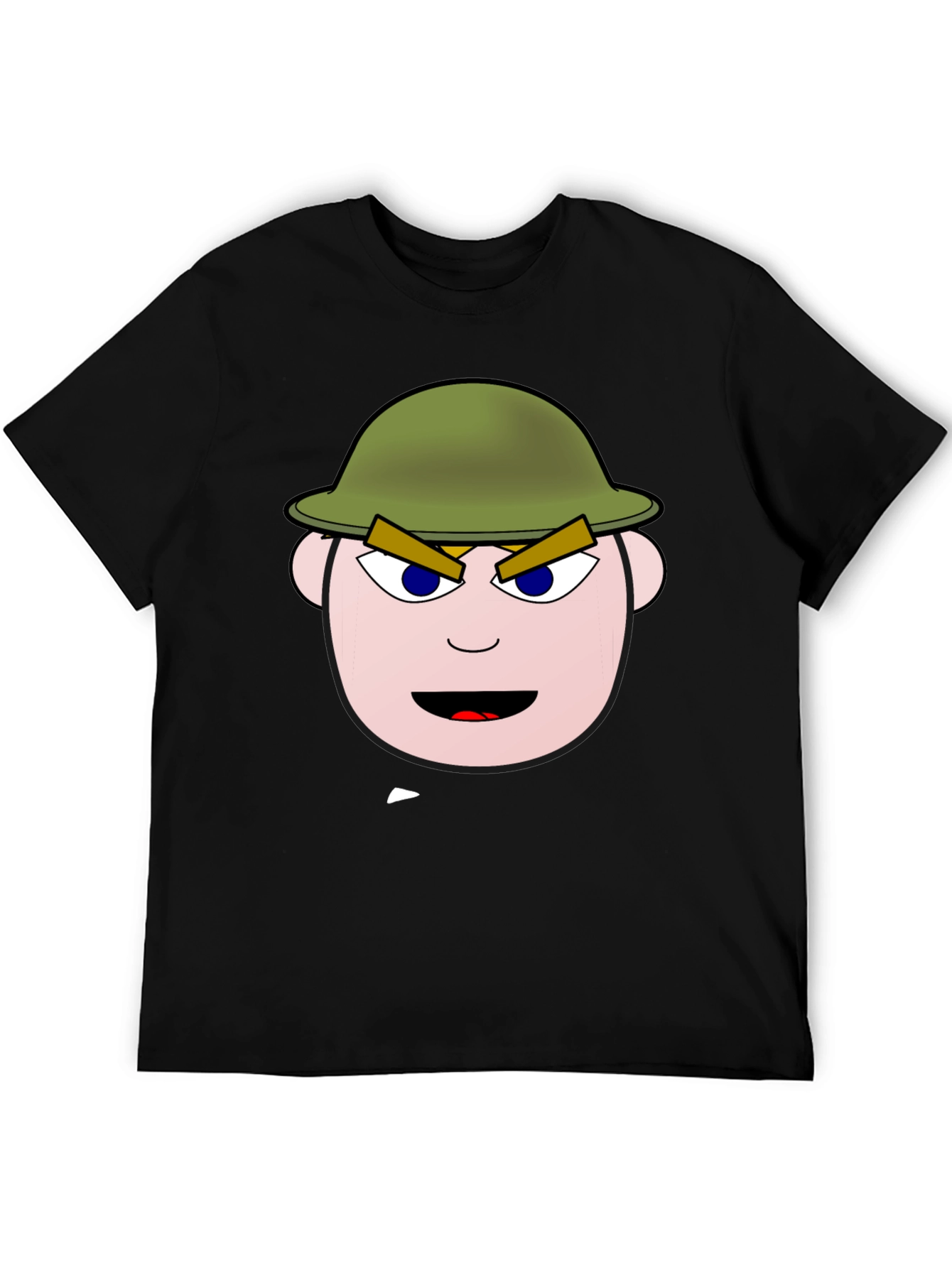 Cartoon Soldier Graphic Tee - Black Cotton Blend Shirt