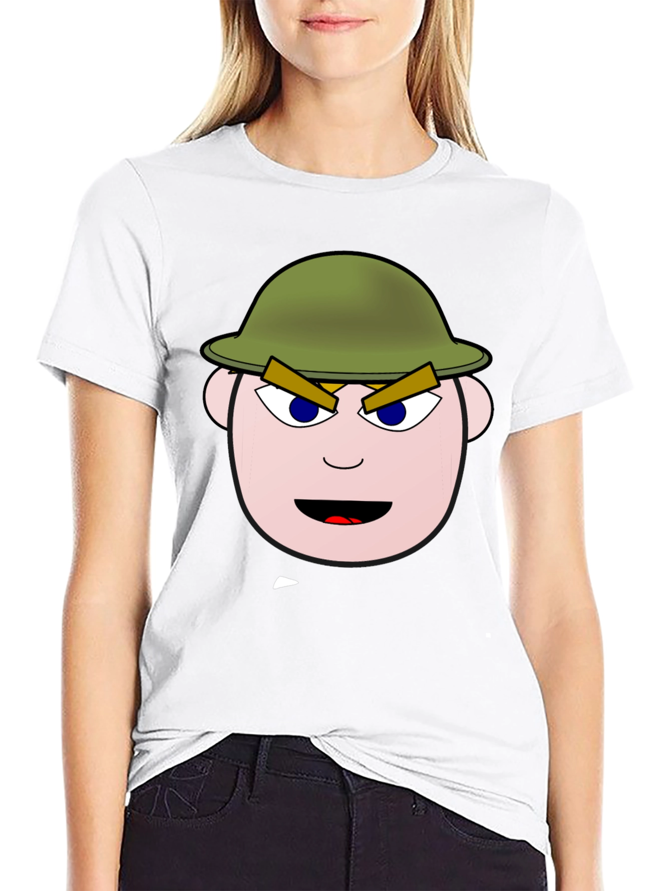 Cartoon Soldier Graphic Tee - Black Cotton Blend Shirt