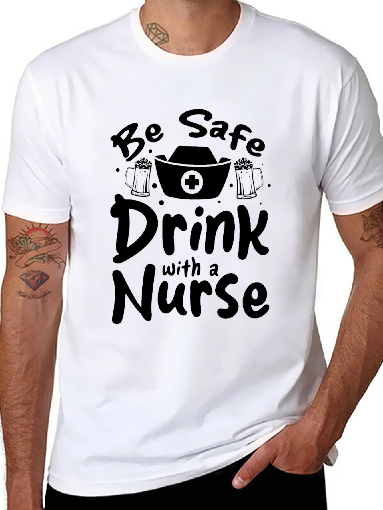 Be Safe Drink with a Nurse T-Shirt Black