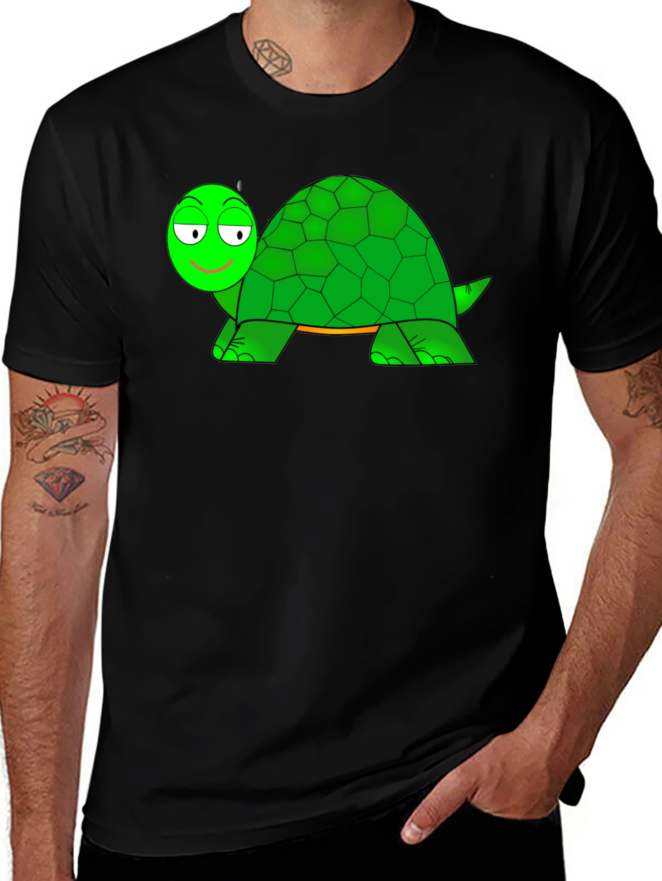 Cartoon Turtle Graphic Black T-Shirt