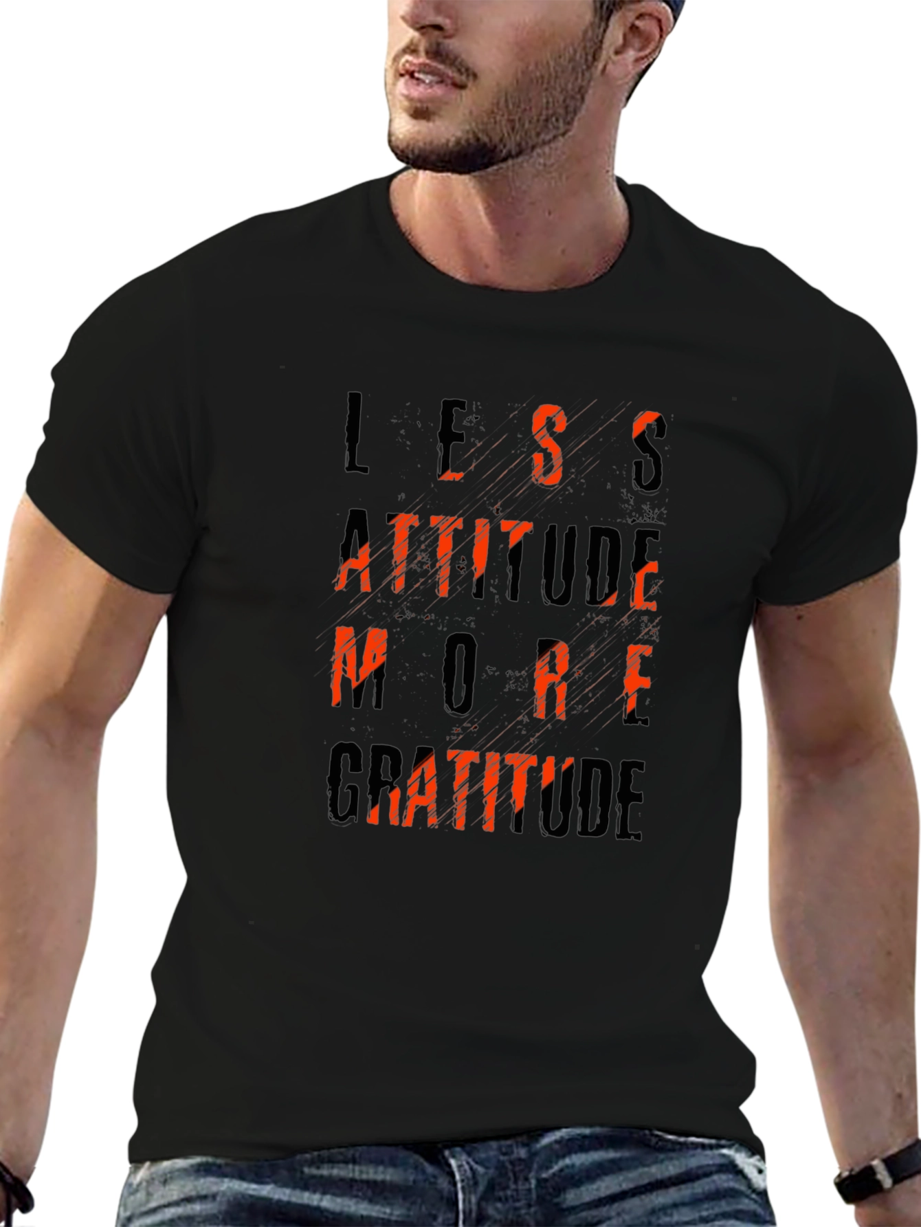 Less Attitude More Gratitude Black T-Shirt
