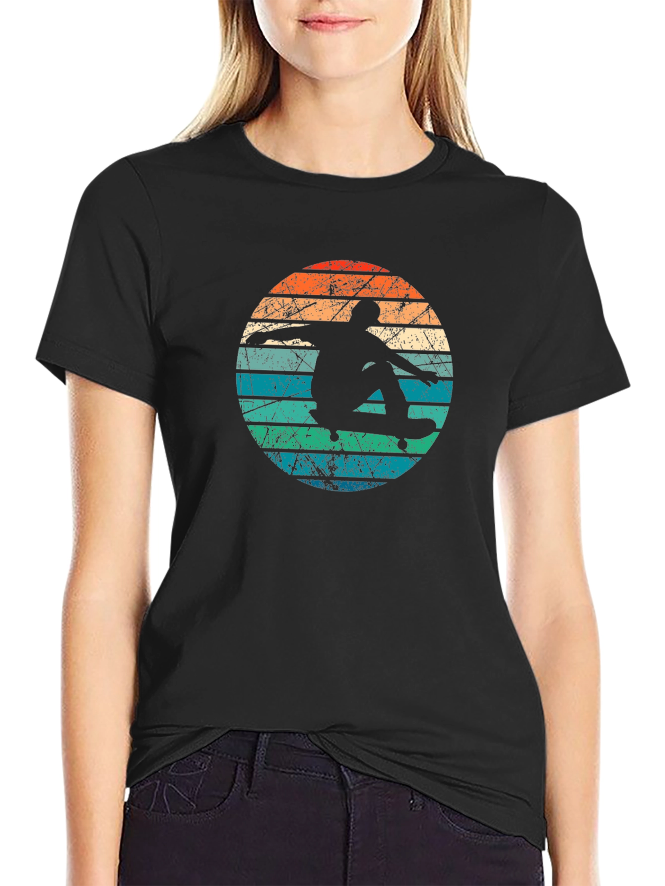 Retro Skateboarder Graphic Tee - Black