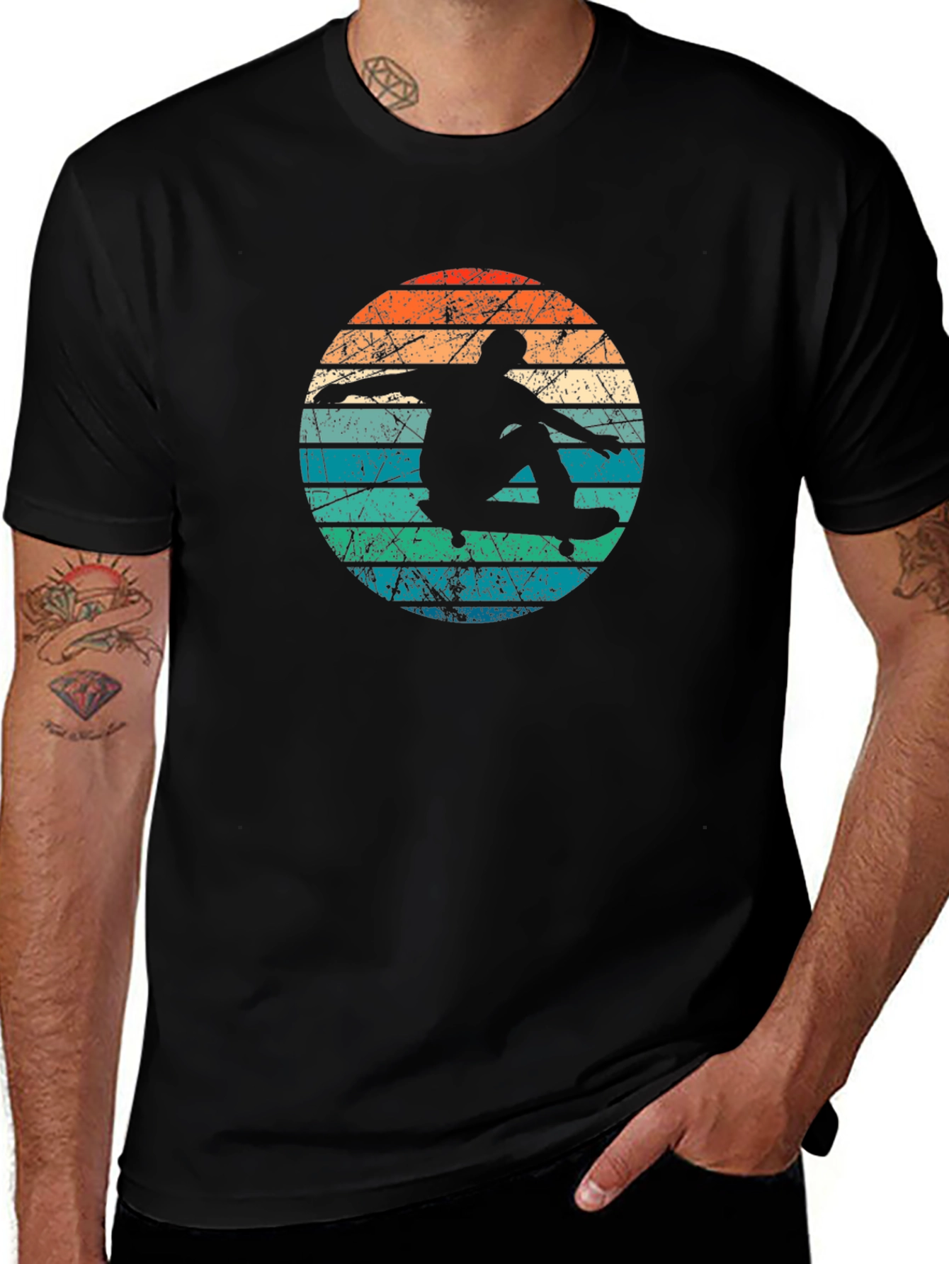 Retro Skateboarder Graphic Tee - Black