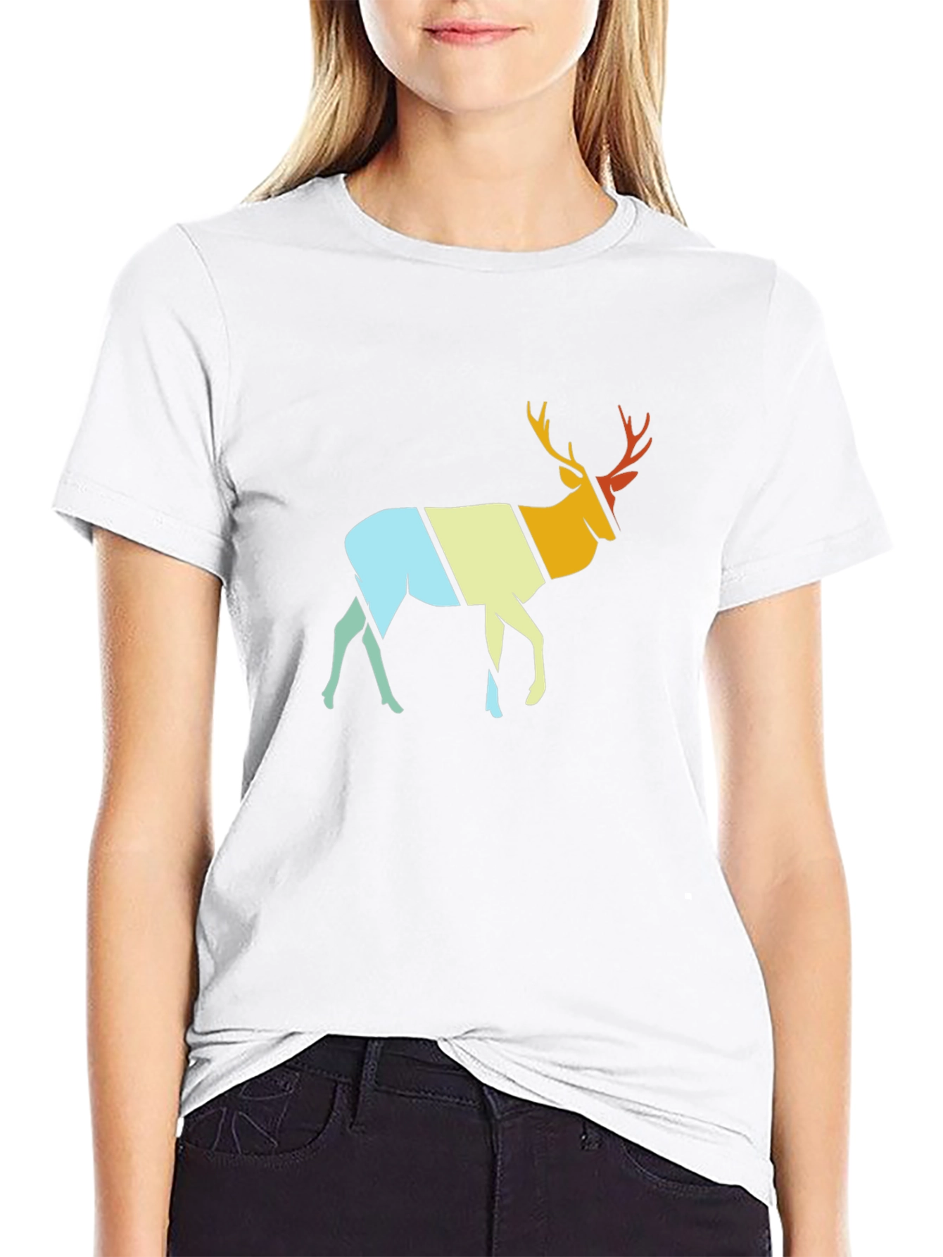 Retro Deer Graphic T-Shirt - Stylish Crew Neck Tee