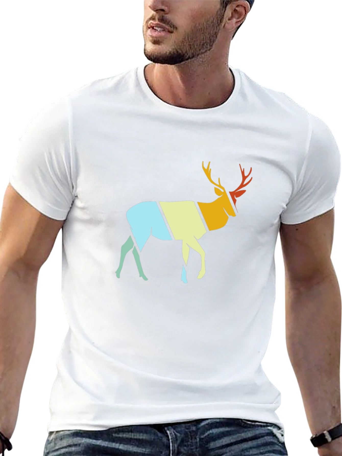 Retro Deer Graphic T-Shirt - Stylish Crew Neck Tee