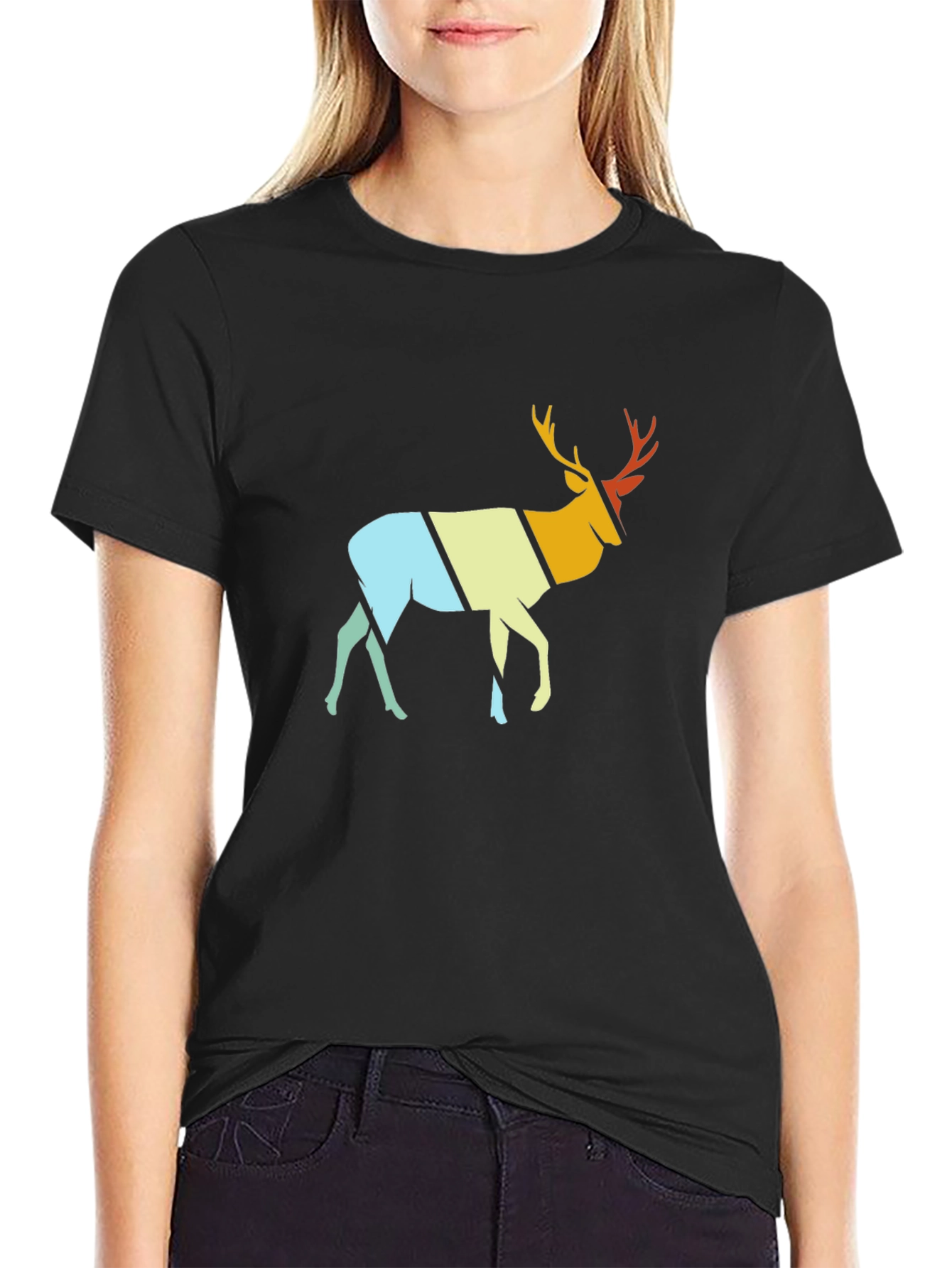 Retro Deer Graphic T-Shirt - Stylish Crew Neck Tee
