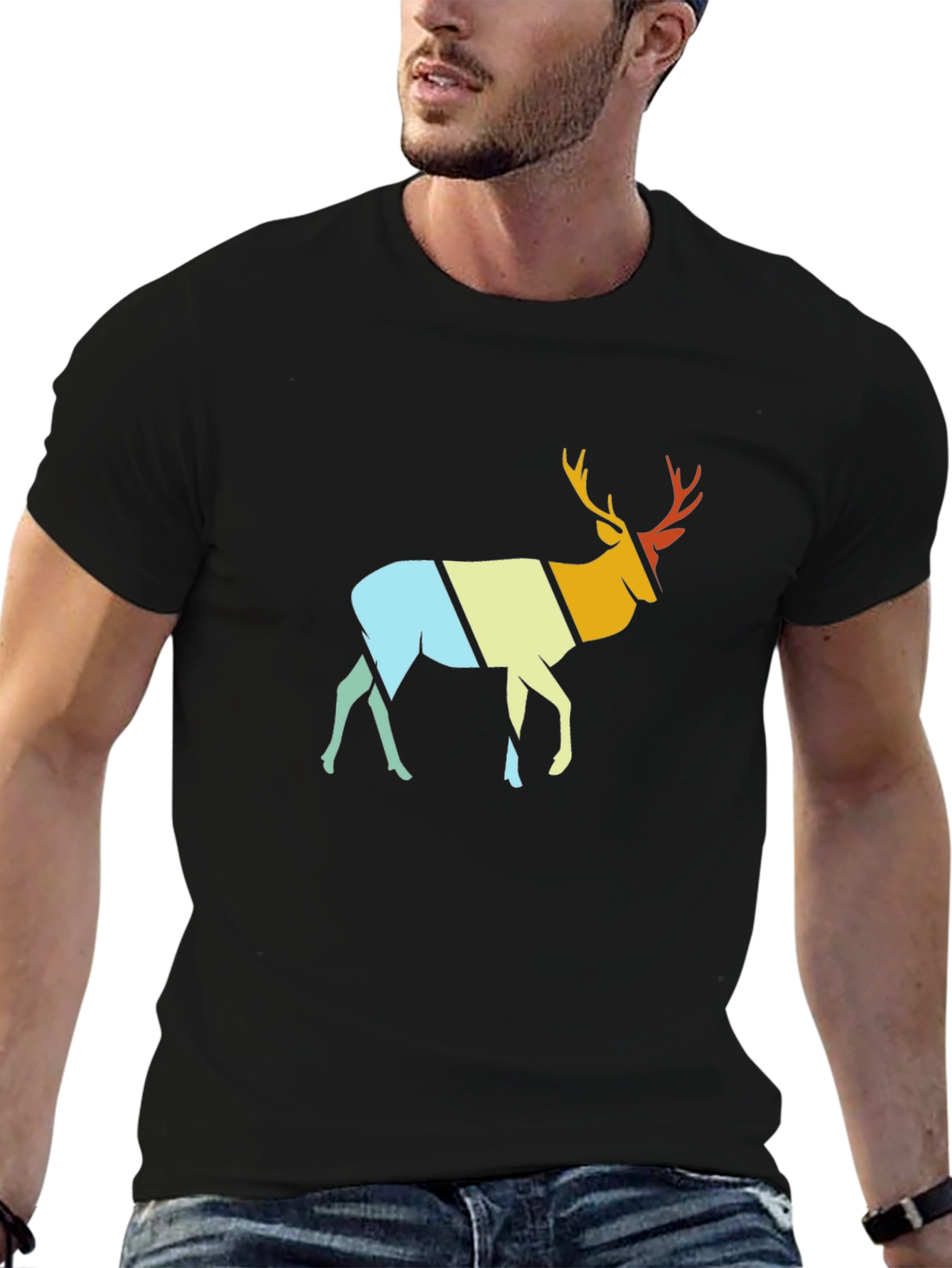 Retro Deer Graphic T-Shirt - Stylish Crew Neck Tee