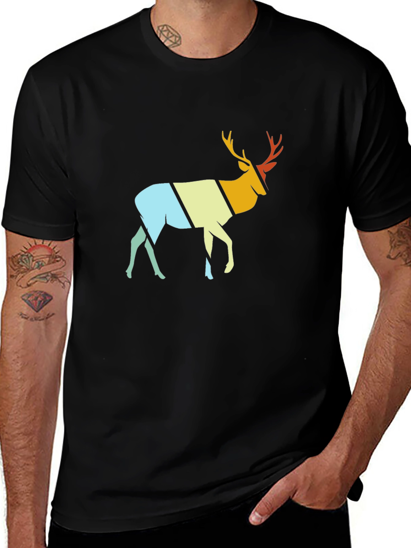 Retro Deer Graphic T-Shirt - Stylish Crew Neck Tee