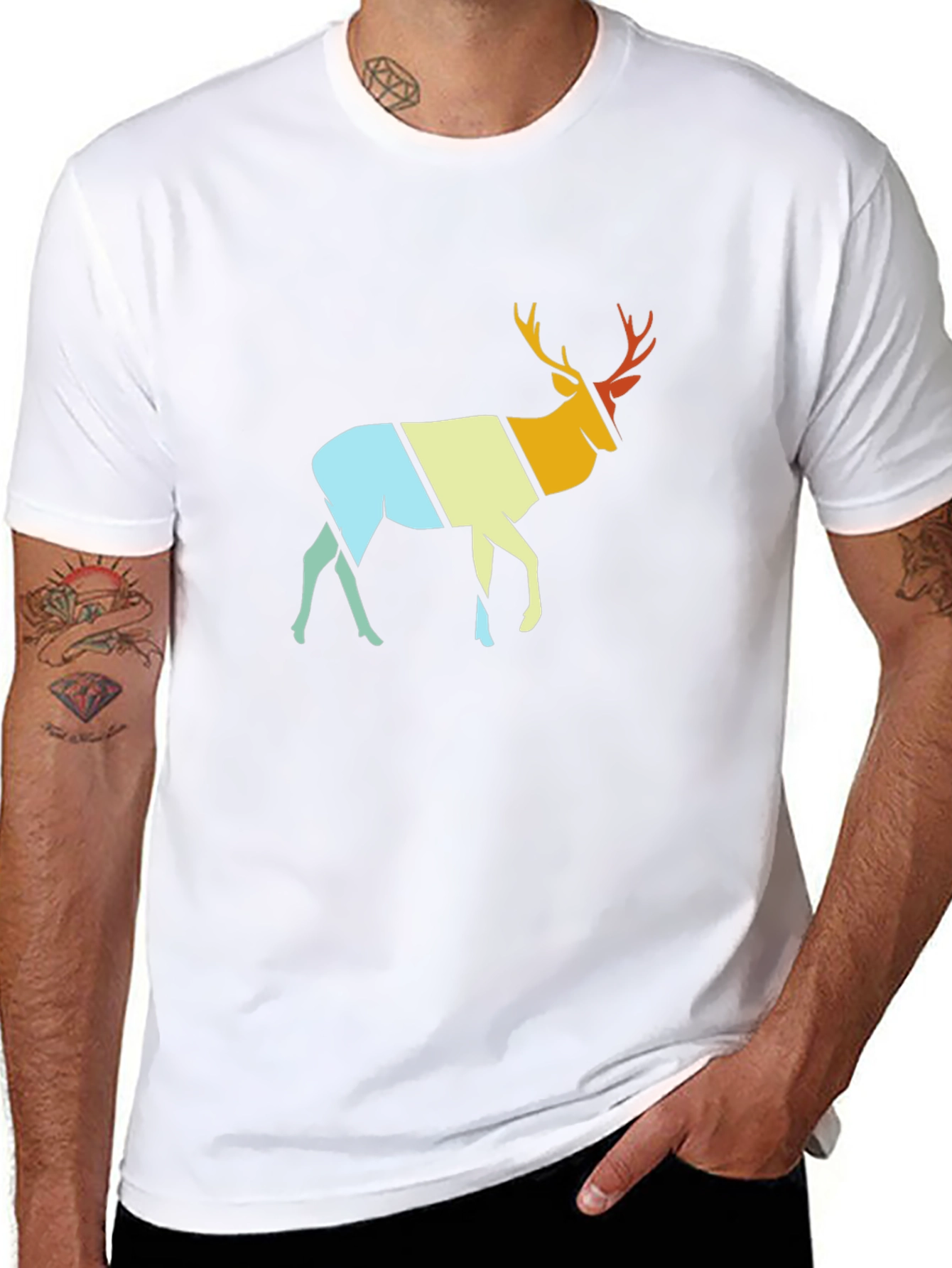 Retro Deer Graphic T-Shirt - Stylish Crew Neck Tee