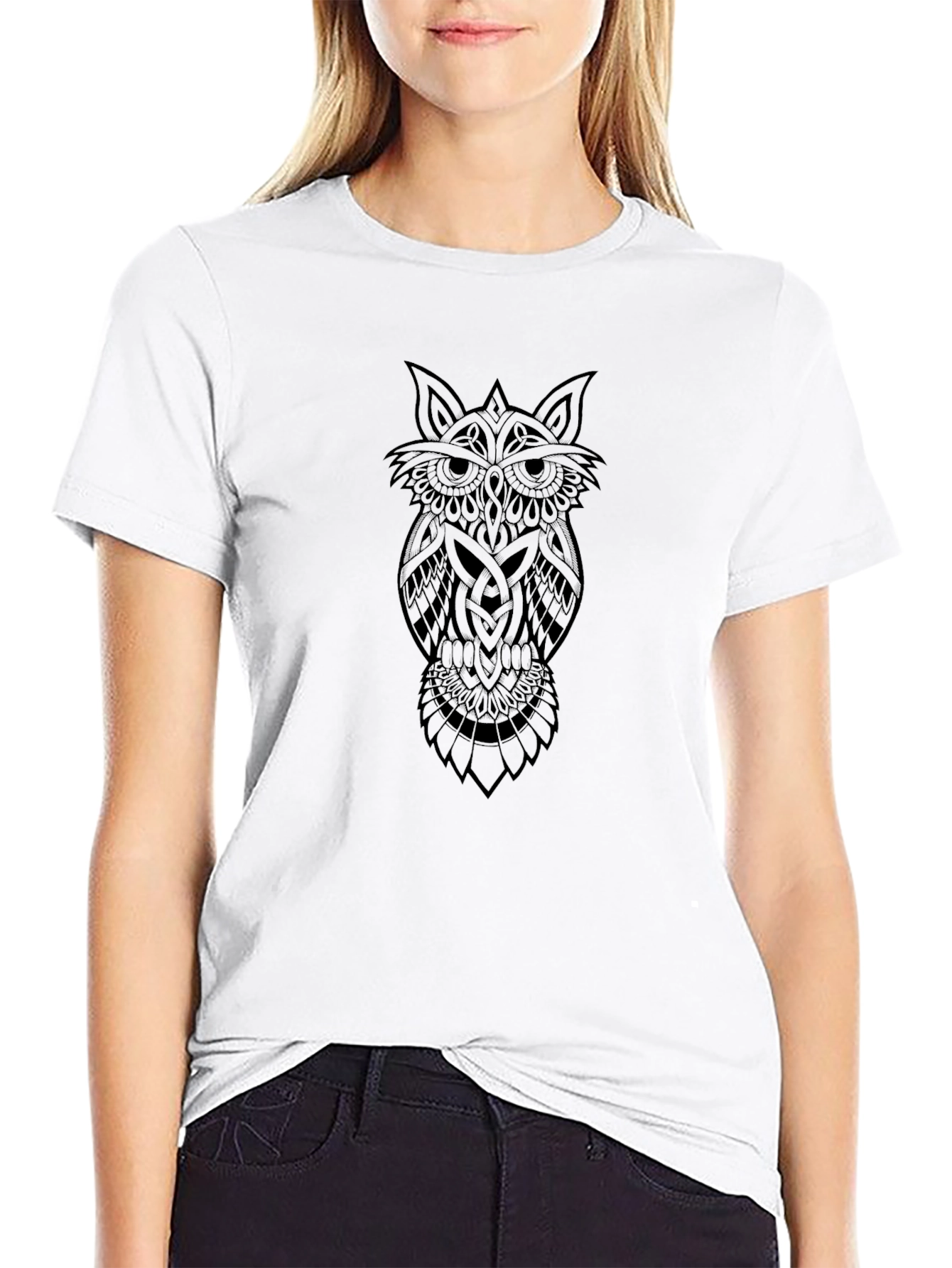 Celtic Owl Graphic Tee - Black Cotton