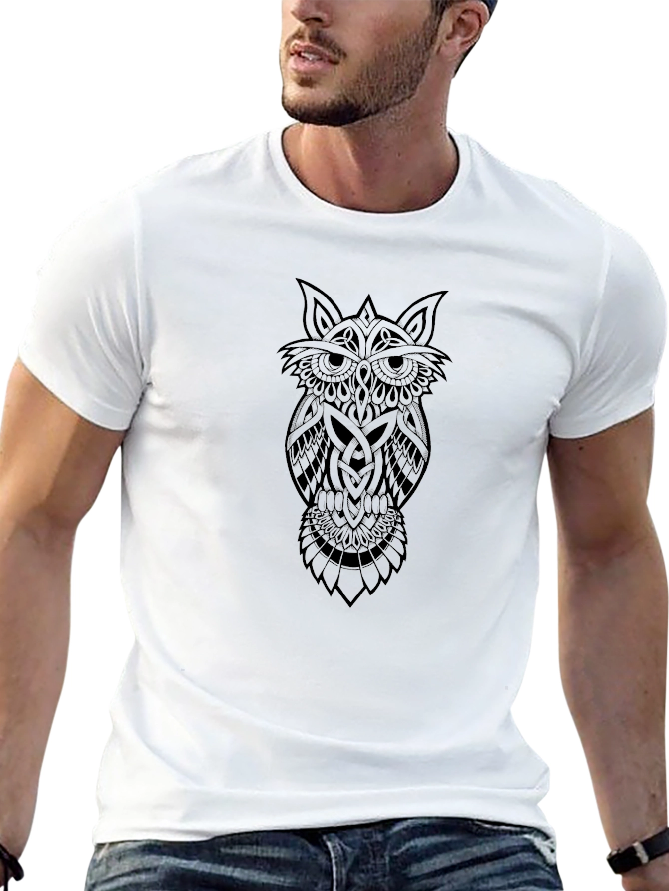 Celtic Owl Graphic Tee - Black Cotton