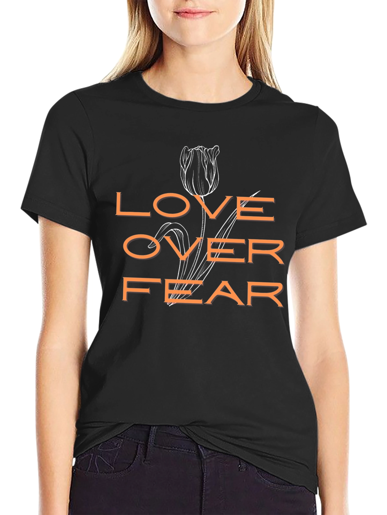 Love Over Fear Graphic Print Black T-Shirt