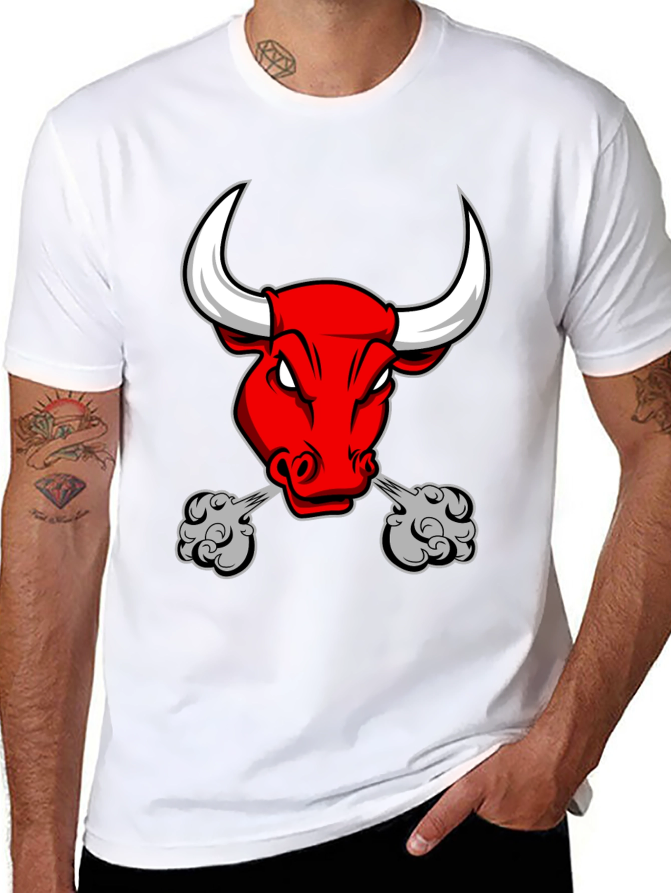 Mens Black T-Shirt with Angry Bull Graphic