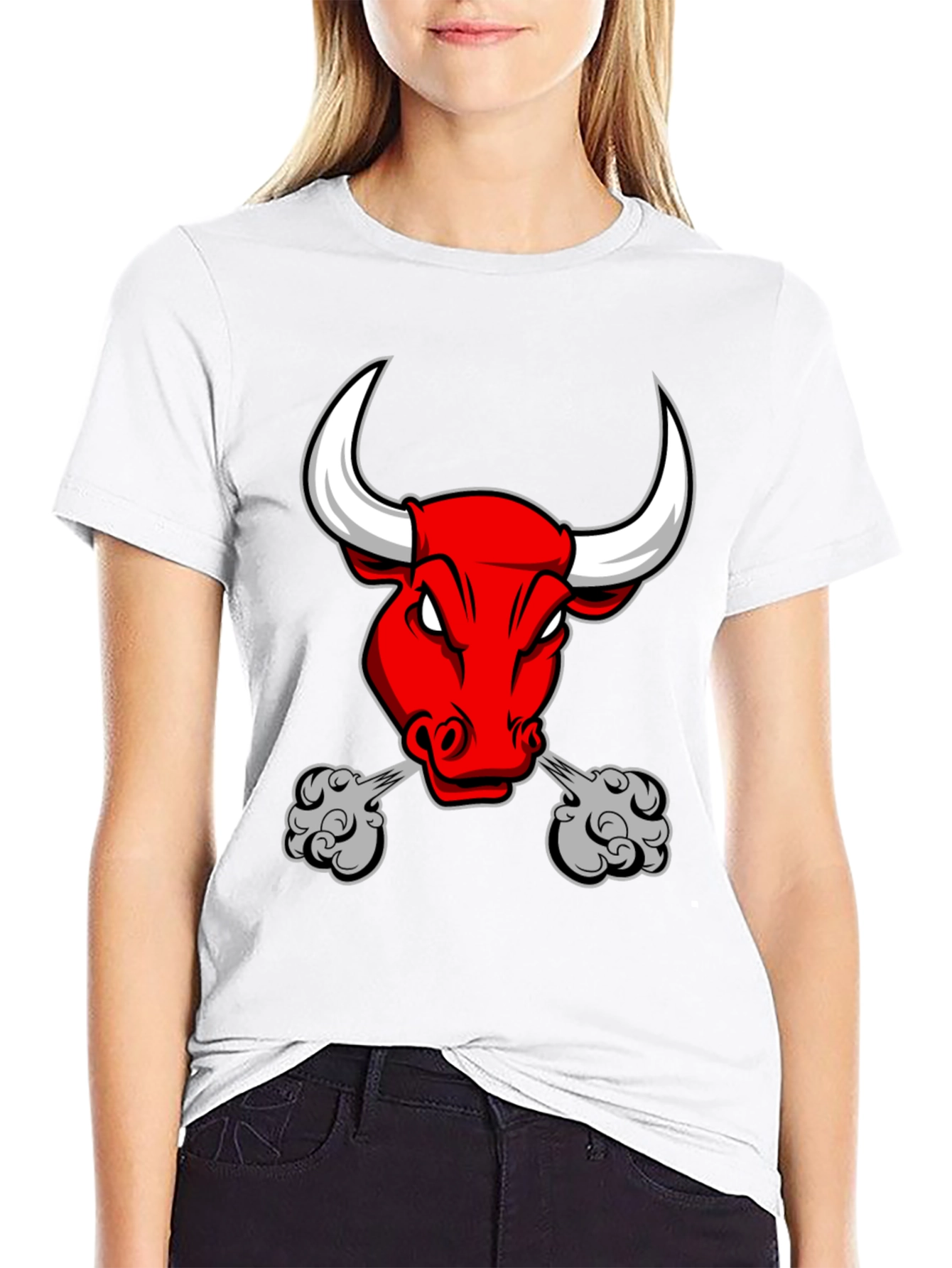 Mens Black T-Shirt with Angry Bull Graphic