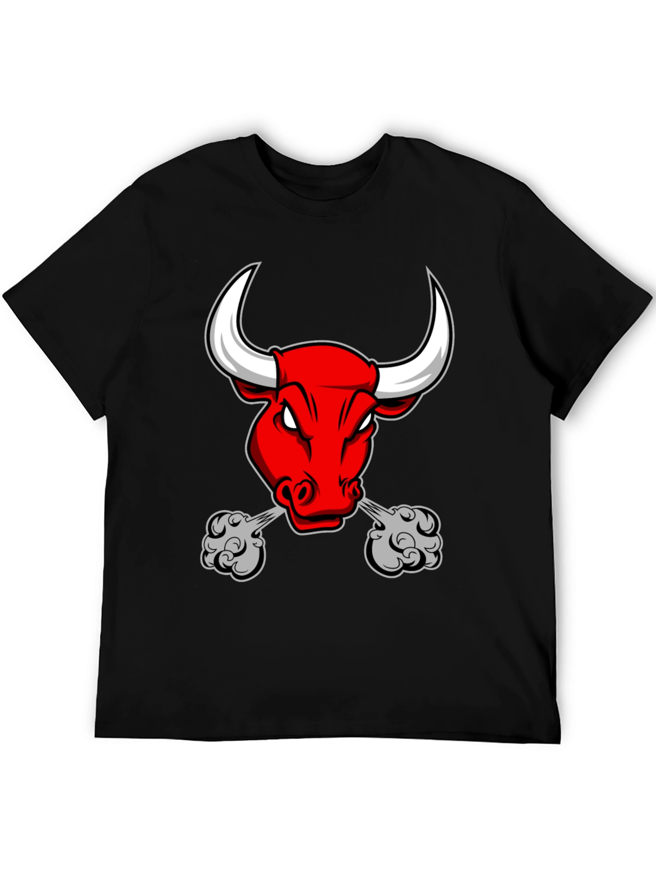 Mens Black T-Shirt with Angry Bull Graphic