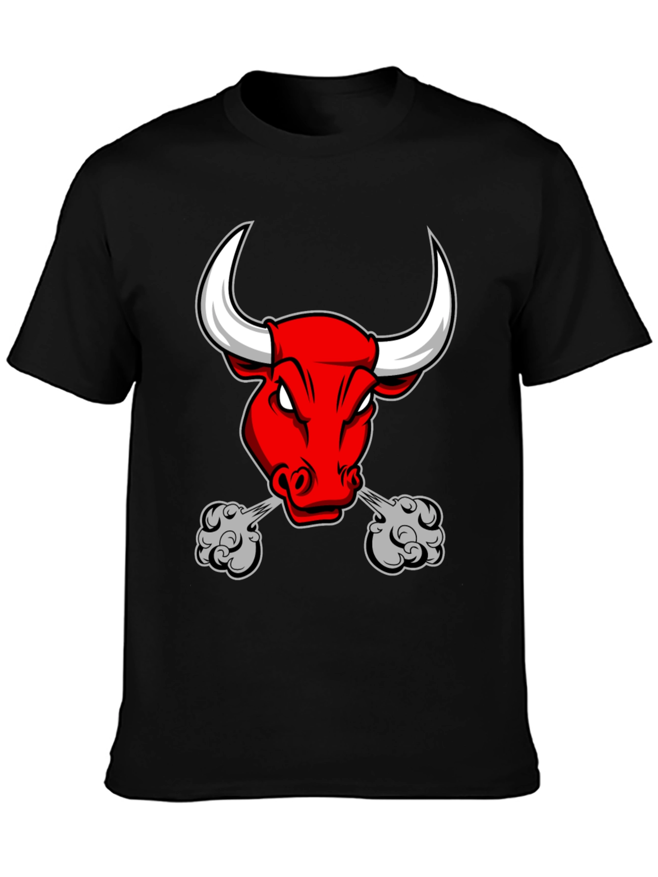 Mens Black T-Shirt with Angry Bull Graphic