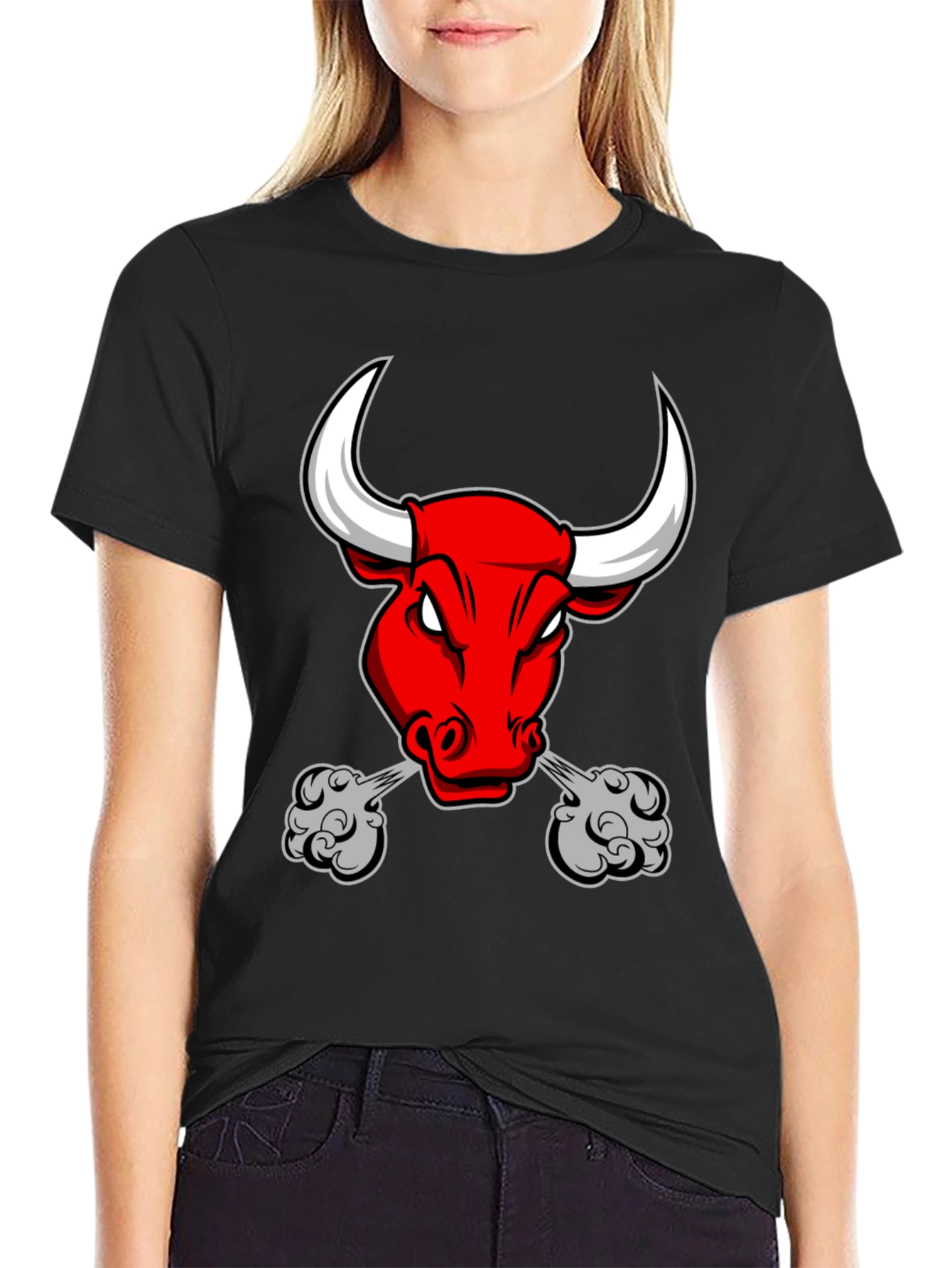 Mens Black T-Shirt with Angry Bull Graphic