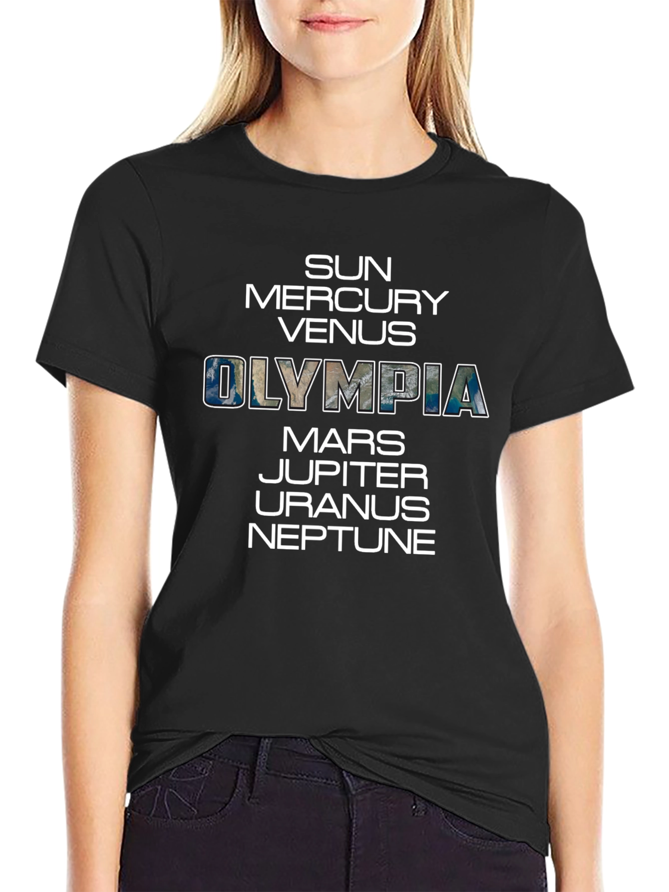 Planets of the Solar System Black Graphic T-Shirt