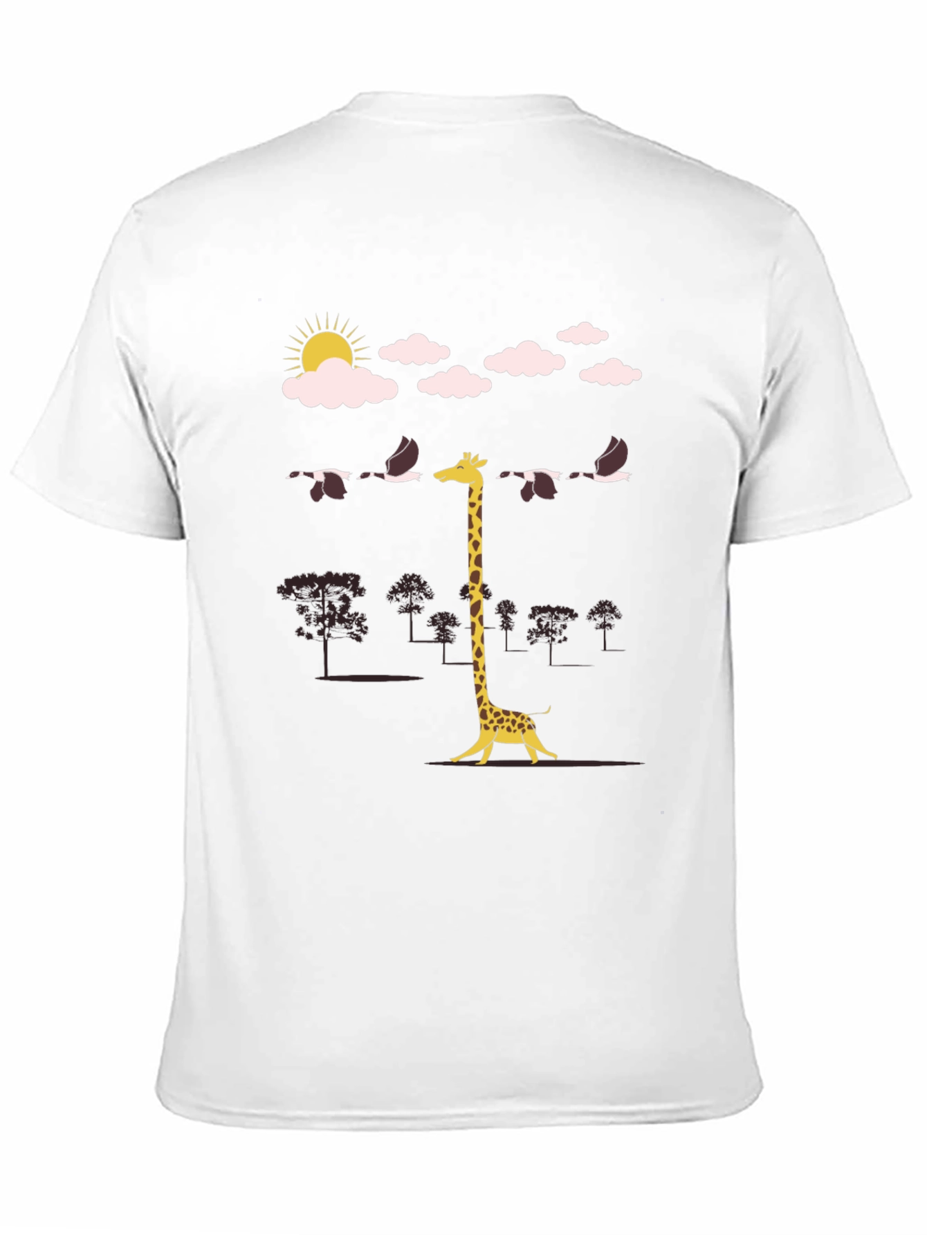 Giraffe Bird Line-Up Graphic Tee - Unique Mens T-Shirt