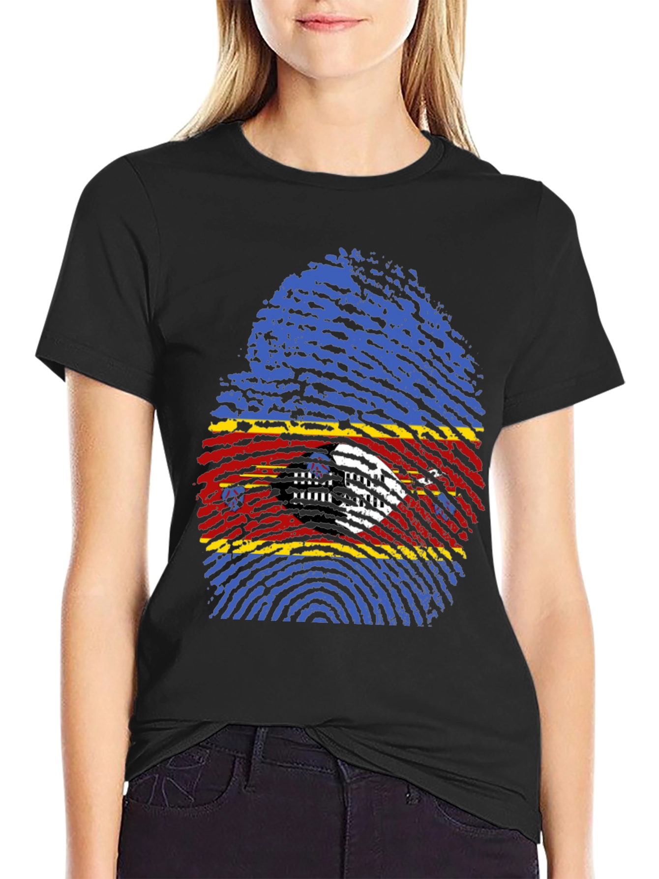 Eswatini Flag Fingerprint T-Shirt