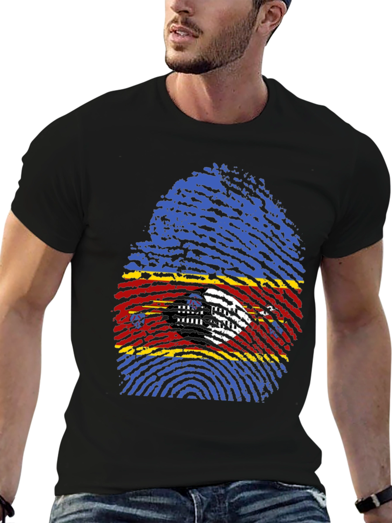 Eswatini Flag Fingerprint T-Shirt
