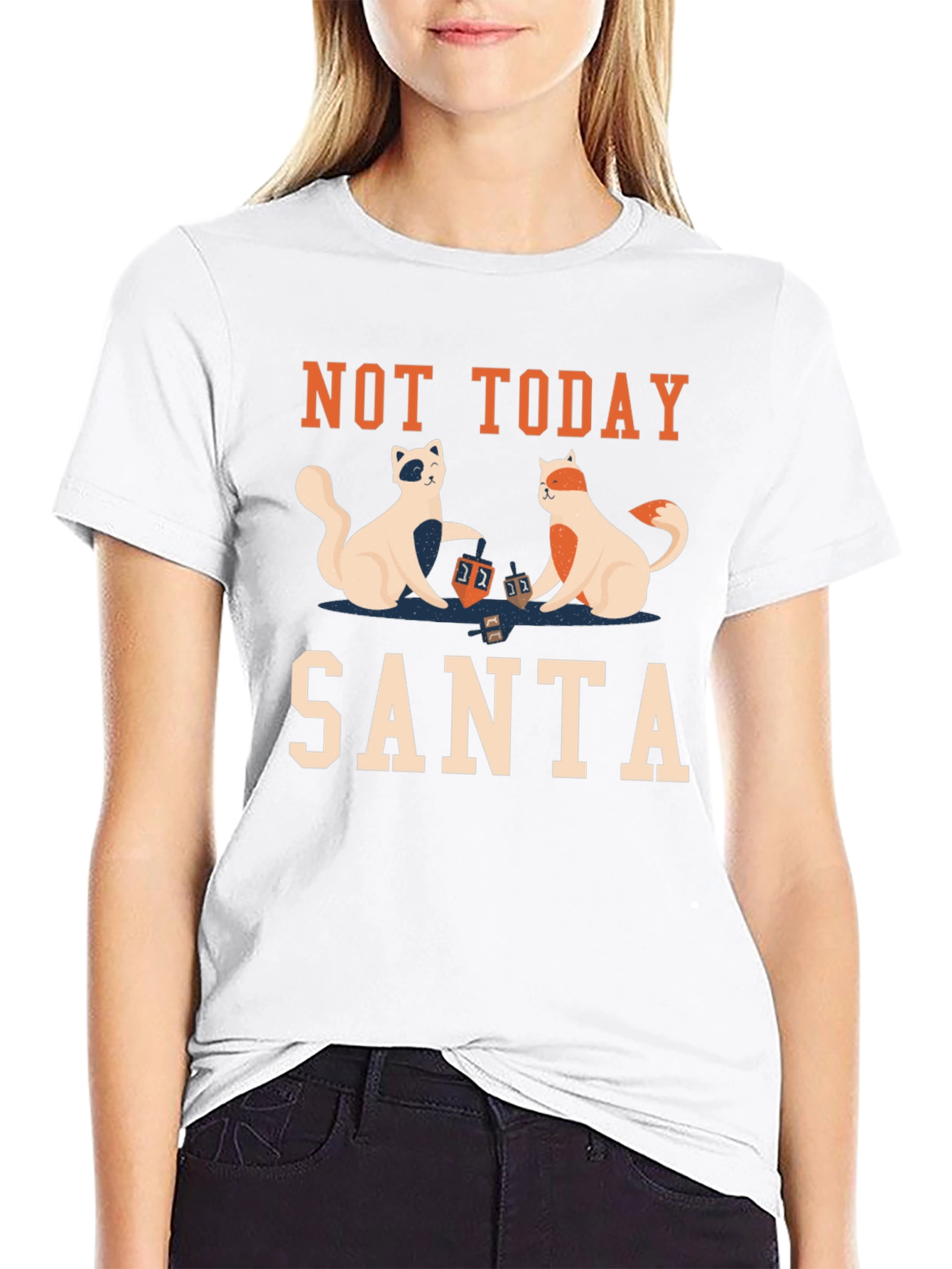 Not Today Santa T-Shirt with Cats Playing Dreidel