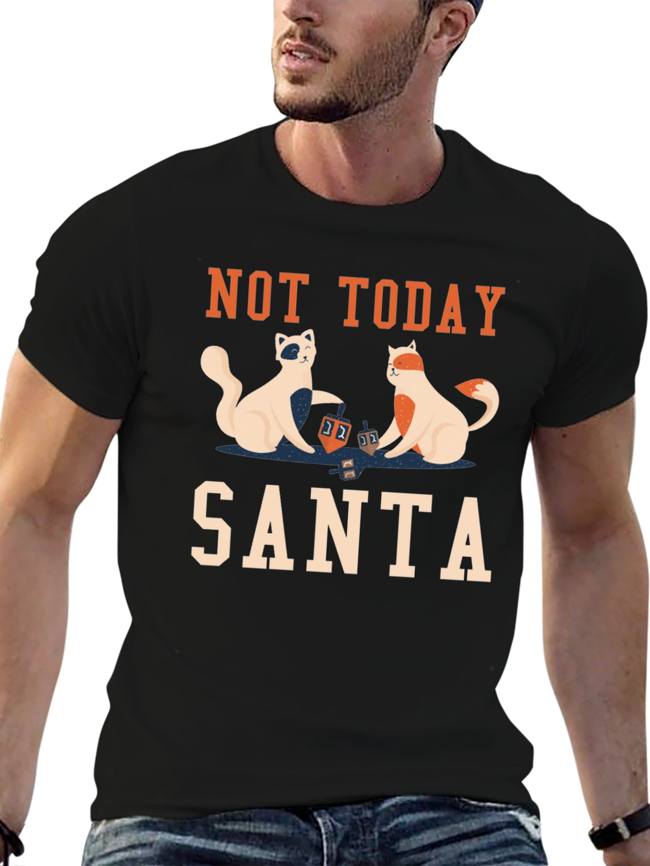 Not Today Santa T-Shirt with Cats Playing Dreidel