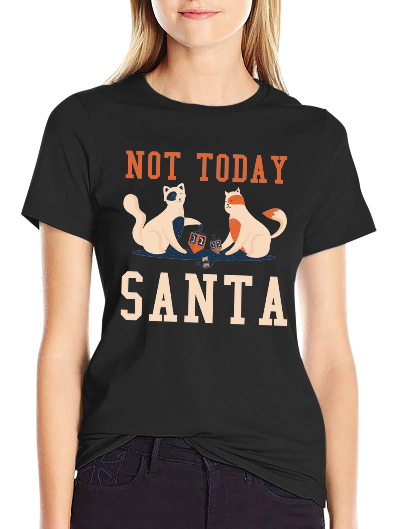 Not Today Santa T-Shirt with Cats Playing Dreidel