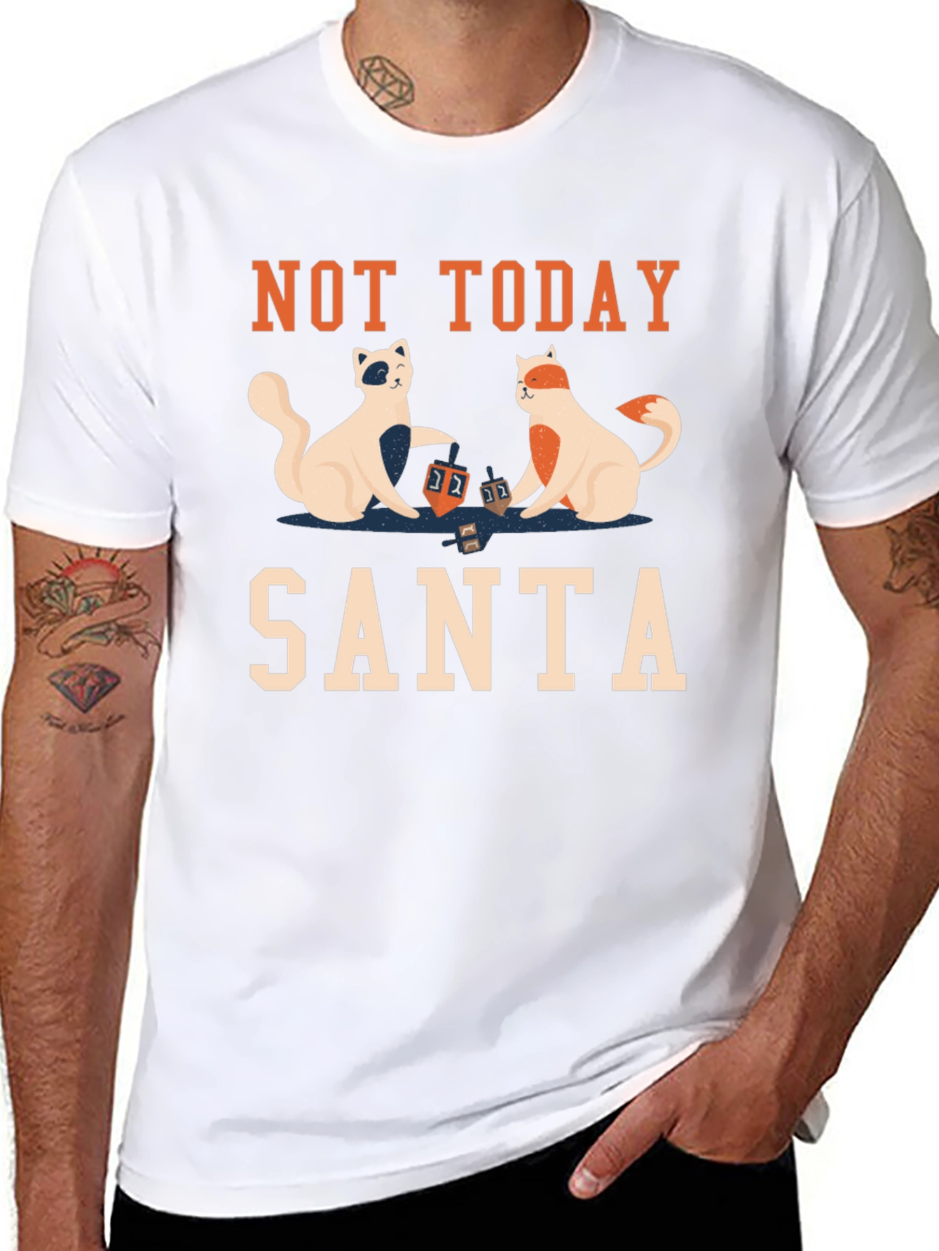 Not Today Santa T-Shirt with Cats Playing Dreidel