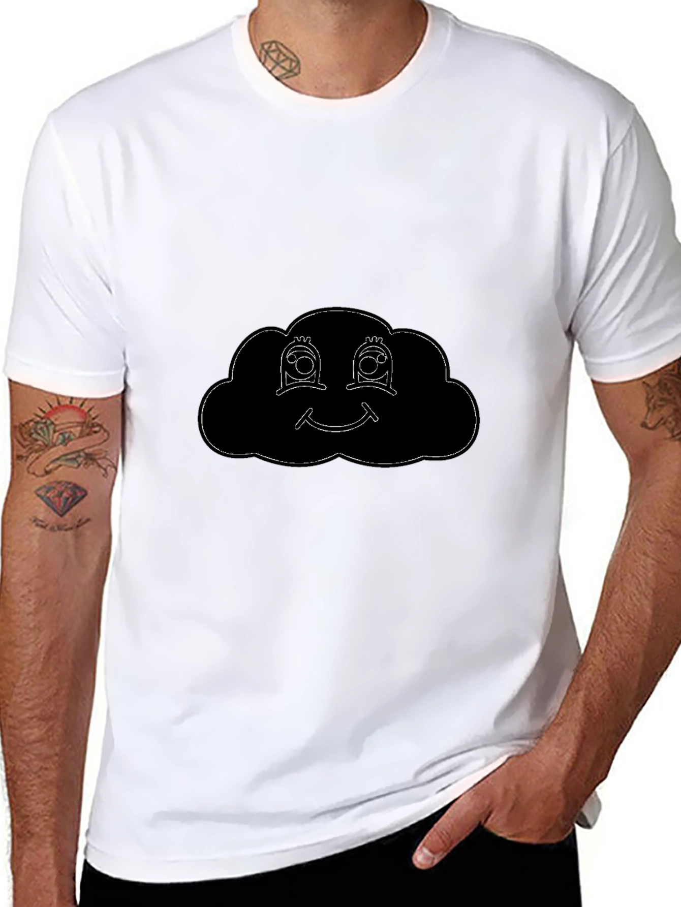 Smiling Cloud Graphic Tee - Black Cotton Comfort
