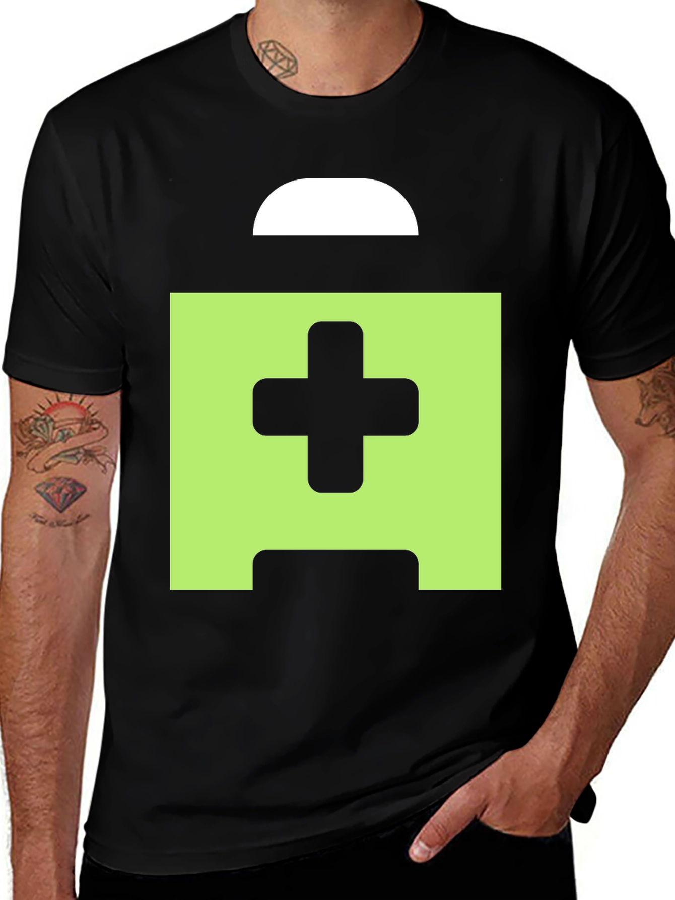 Pixelated Cross Graphic Black Tee Shirt