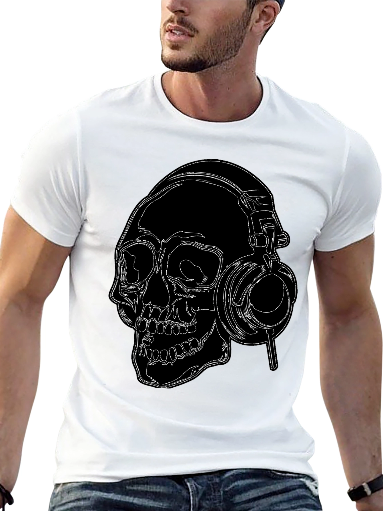 Skull With Headphones Graphic T-Shirt