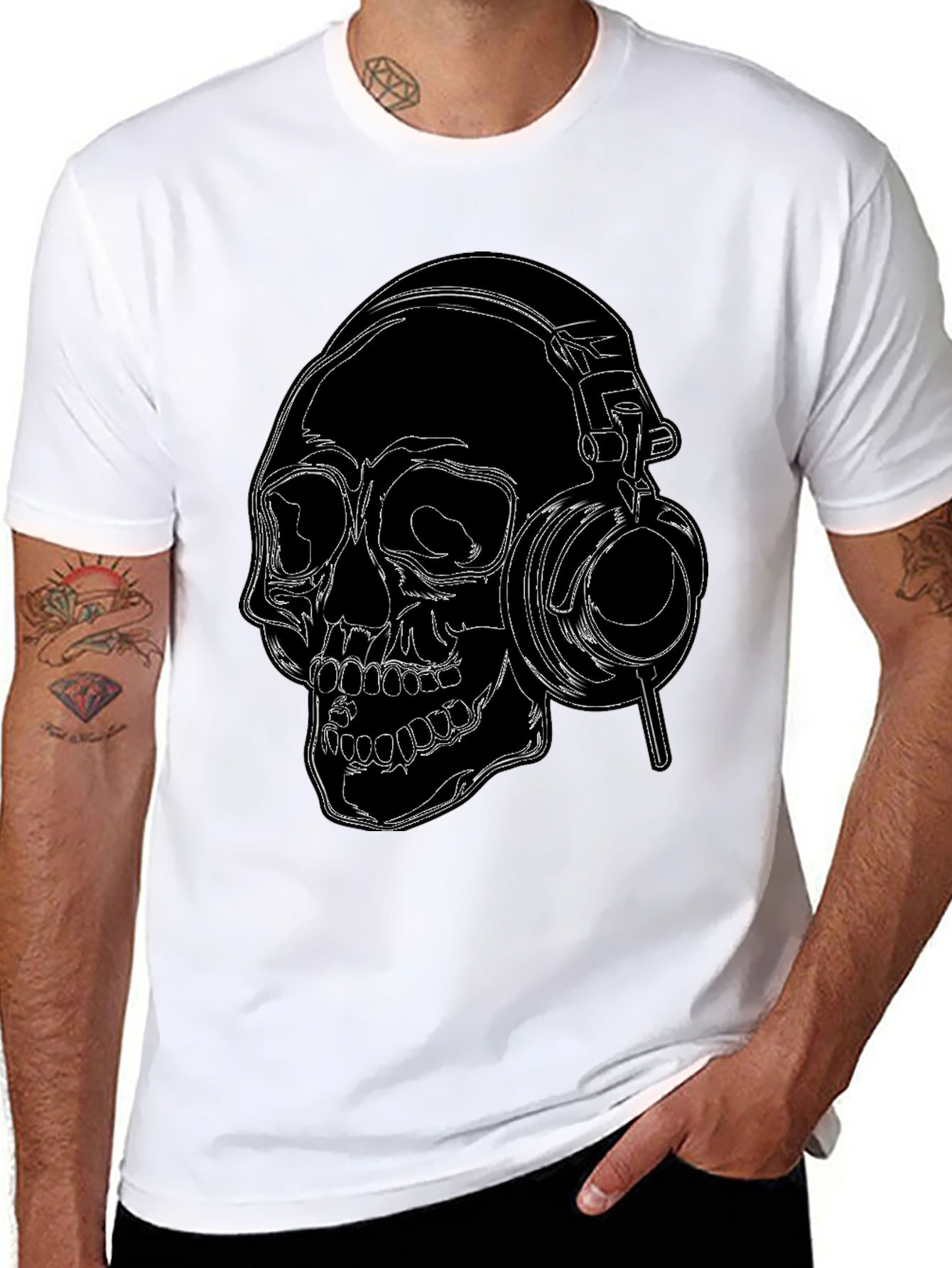 Skull With Headphones Graphic T-Shirt