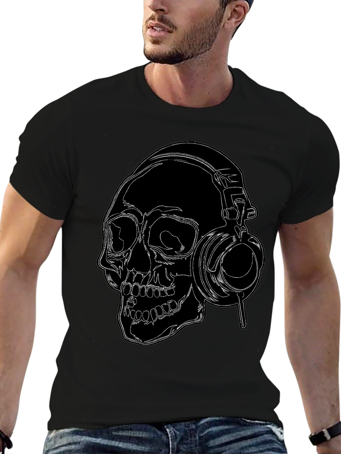 Skull With Headphones Graphic T-Shirt