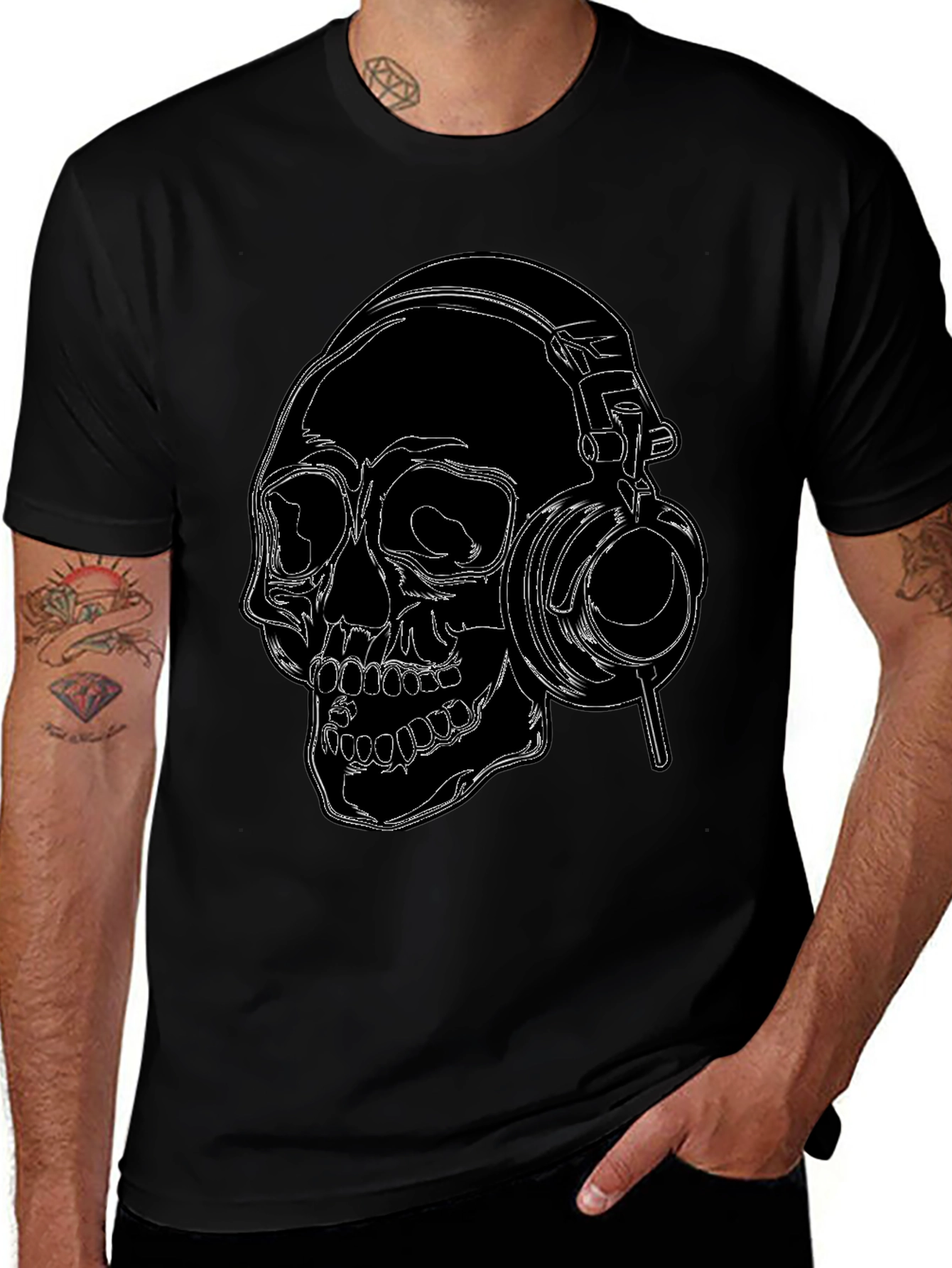 Skull With Headphones Graphic T-Shirt