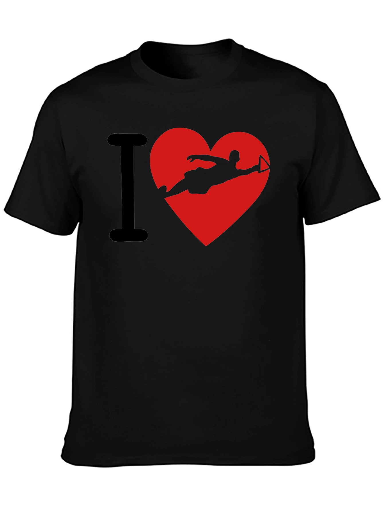 I Love Waterskiing Black T-Shirt