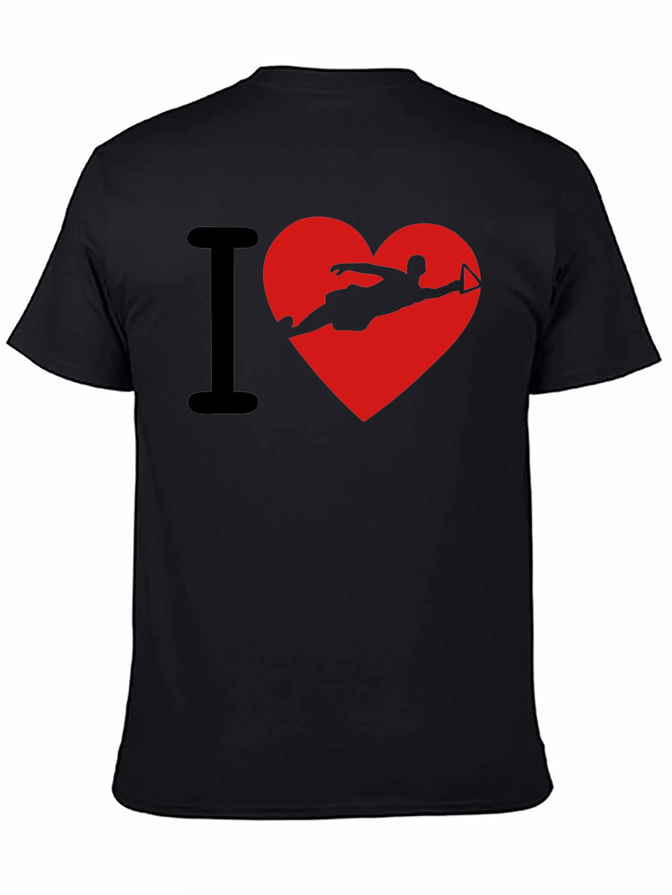 I Love Waterskiing Black T-Shirt